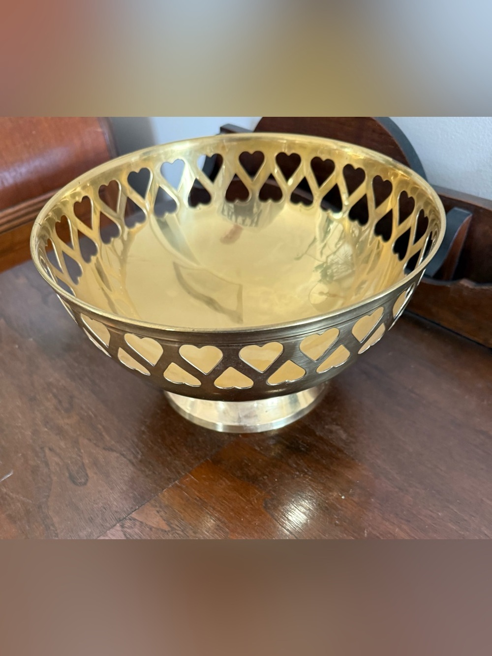 Vintage Hampton Brass Pedestal Heart Rim Bowl Made In India - Picture 4 of 7